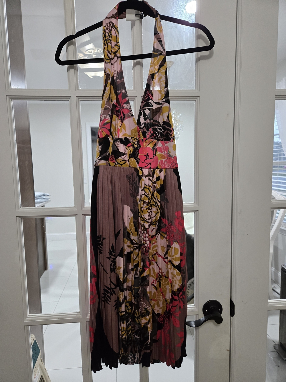 Floral Halter Backless Midi Dress in Pink and Brown By Mng Suit